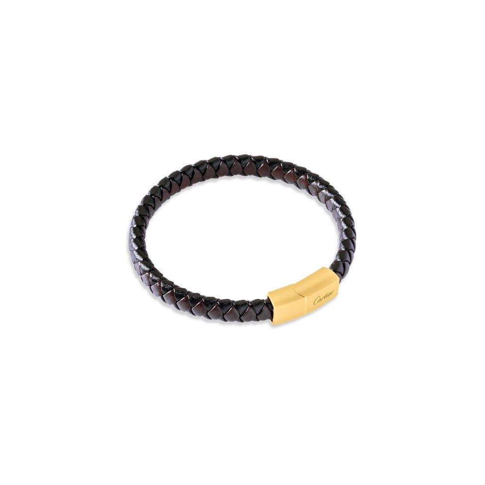 Luxury Brown & Black Leather Bracelet with Gold Accent