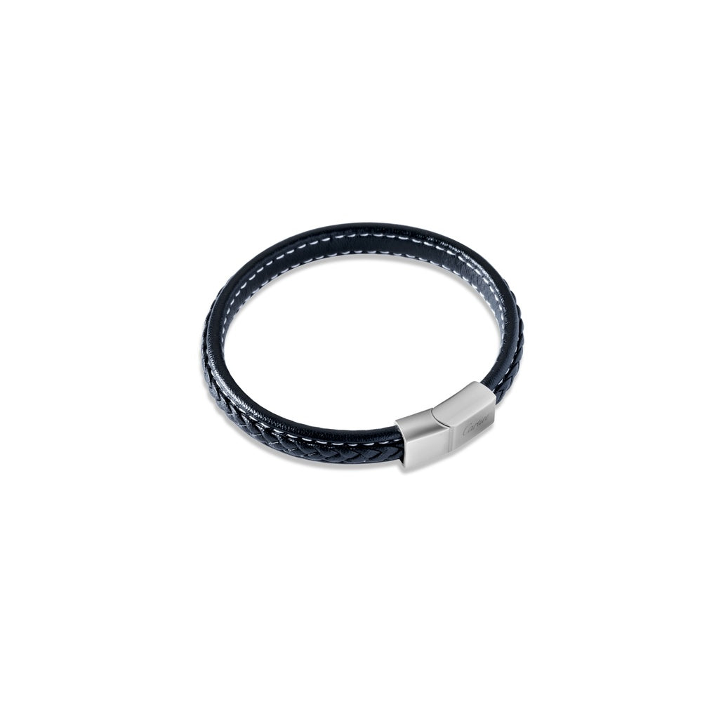 Luxury Black Leather Bracelet with Silver Accent