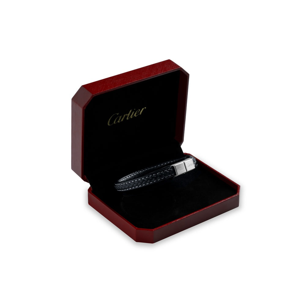 Luxury Black Leather Bracelet with Silver Accent