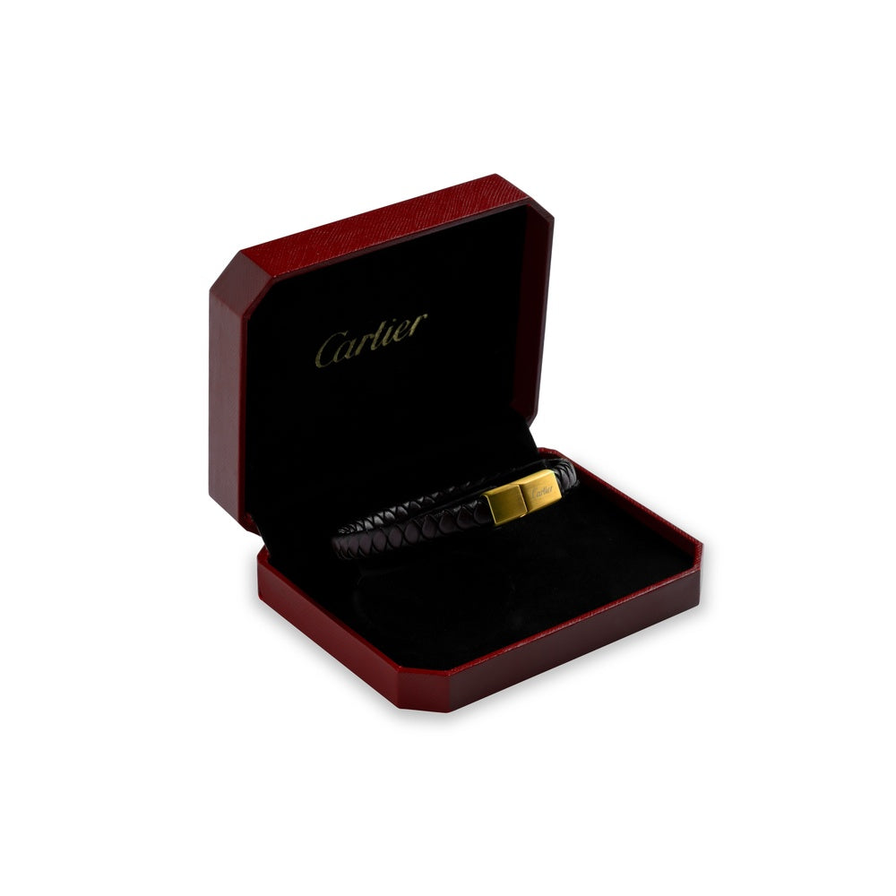 Luxury Brown & Black Leather Bracelet with Gold Accent